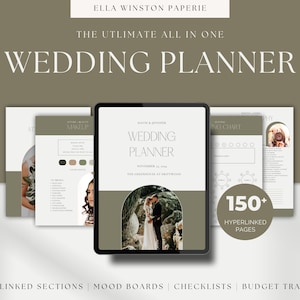 Best Digital Wedding Planner, Ultimate Wedding Planner Canva, Moss Green Digital Wedding Planner, All In One Complete Wedding Planner