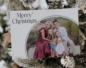 Merry Christmas Family Photo Card Template, Retro Merry Christmas Card Template, Modern Holiday Card With Photos, Arched Photo Card Template