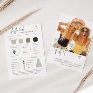 Bridesmaid Proposal Card Template Canva, Wedding Party Information Card (Digital Download)