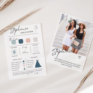 Bridesmaid Proposal Card Template Canva, Maid of Honor Information Card Template, Will You Be My Bridesmaid Card, Canva Info Card Bridesmaid