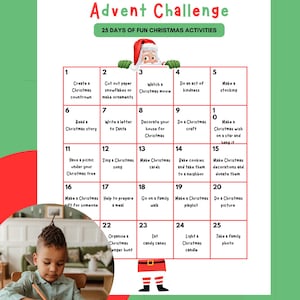Kids Christmas Advent Activity, Printable DIY Advent Calendar, Countdown to Christmas Family Activities, Kids Holiday Activity Card
