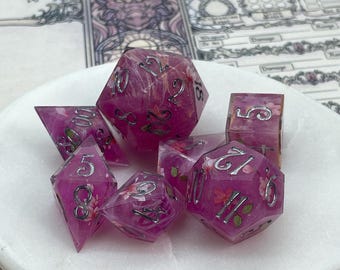 Nebula Bouquet 8 piece handmade resin dice set for Dungeons and Dragons