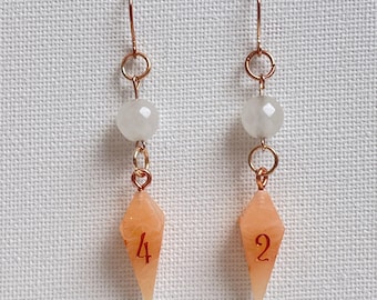 Resin Dice Dangle Earrings: Orange, Gold, White Quartz, Rose Gold