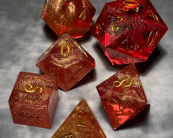 Midnight Oil 6 piece handmade resin dice set for Dungeons and Dragons