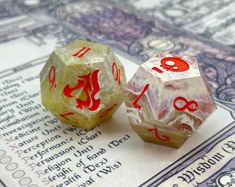 Handmade "Pina Colada" Duality Resin Dice D12 pair for Daggerheart