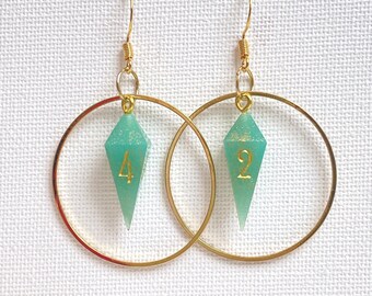 D4 earrings - Green and gold with gold frame