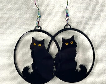 Acrylic Black Cat Earrings: Spooky Halloween Jewelry