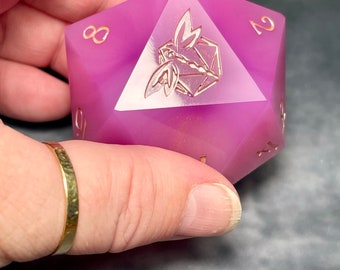 Opaque Swirly Pink single 60mm chonk d20 handmade resin dice for Dungeons and Dragons rulesets