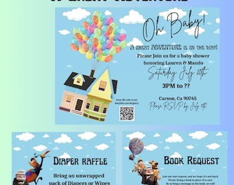 Juego de invitaciones para baby shower inspiradas en la película Up de Disney (descarga digital)