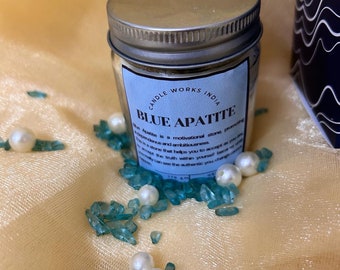 Blue Apatite Crystal Manifest Candle | 100% Soy Wax | Scented | Geranium Saffron Fragrance | Healing and Meditation