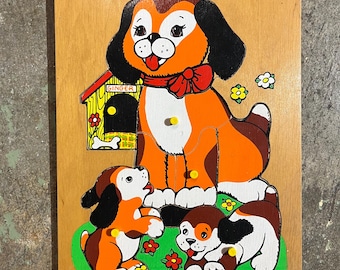1979 Wood Fisher-Price "Dog and Puppies" wood puzzle