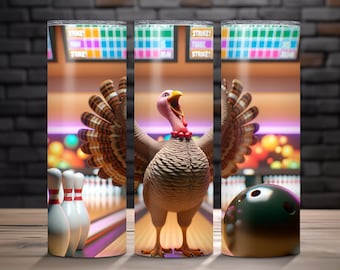 Divertida escena de huelga de bolos de pavo para vasos flacos de 20 oz, arte digital de animales humorísticos, descarga PDF/PNG, decoración de bolos única, envoltura de pavo