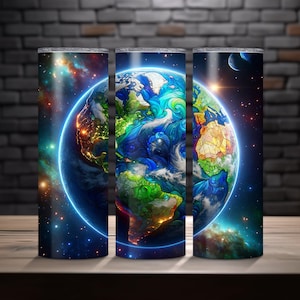 Vidrieras Planeta Tierra 20oz Diseño de sublimación de vaso delgado, Descarga digital de arte del mapa mundial, PDF/PNG, Decoración ecológica, Regalo del Día de la Tierra