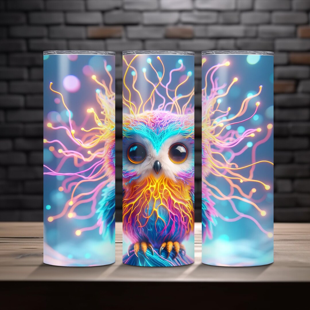 Neon Owl 20 Oz Skinny Tumbler Sublimation Design Digital Download PNG ...