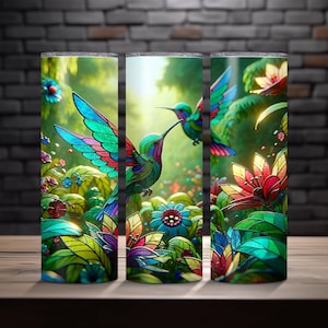 Stained Glass Hummingbird Sublimation Design for 20oz Skinny Tumblers, Digital Download, PDF and PNG Files Included, Animal Lover Gift