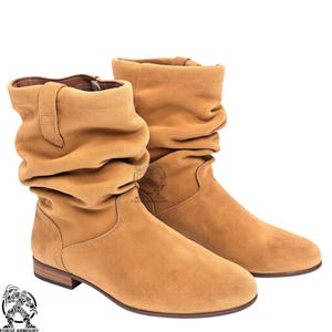 Medieval Suede Slouch Boots | Handmade Tan Ankle Boots for LARP, SCA, Renaissance Fair, Fantasy Cosplay & Reenactment