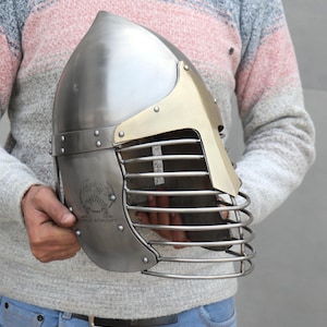 Forge Armoury Nasal SCA Helmet with Grill – Combat Helmet -Stainless Steel (Free Gift Inside)