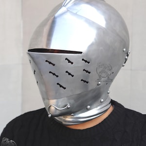 Tudor 16th Century Closed Helmet | Handcrafted 18 Gauge Steel Armet | Medieval Knight Armor