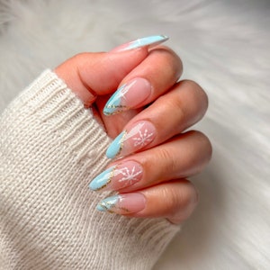Icy Winter Nails | Press on Nails | Blue Nails | Press On Nails | Custom Press on Nails | Luxury Press On Nails | Reusable Press Ons