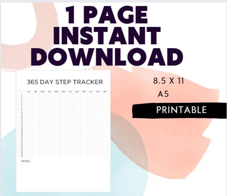 365 Day Step Tracker Printable, Daily Step Record, Exercise Log