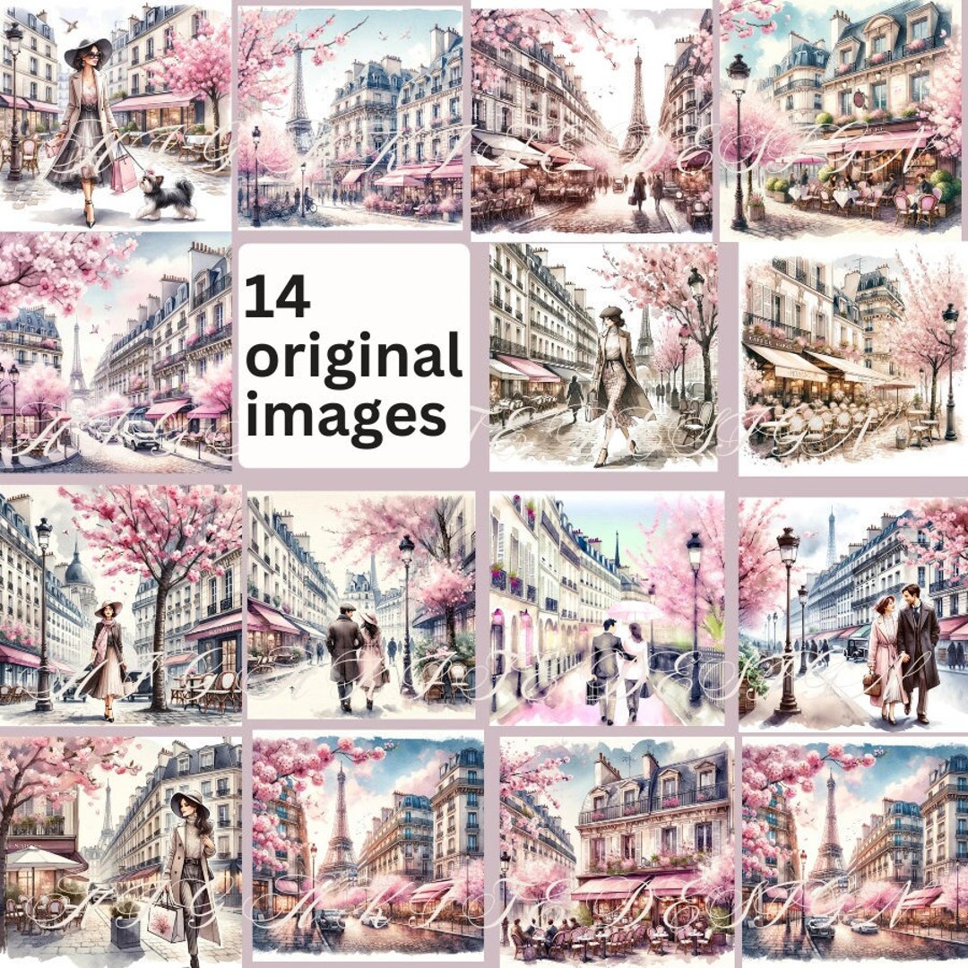 14 Vintage Paris Clipart, Paris Postcard, Printable Watercolor Clipart ...