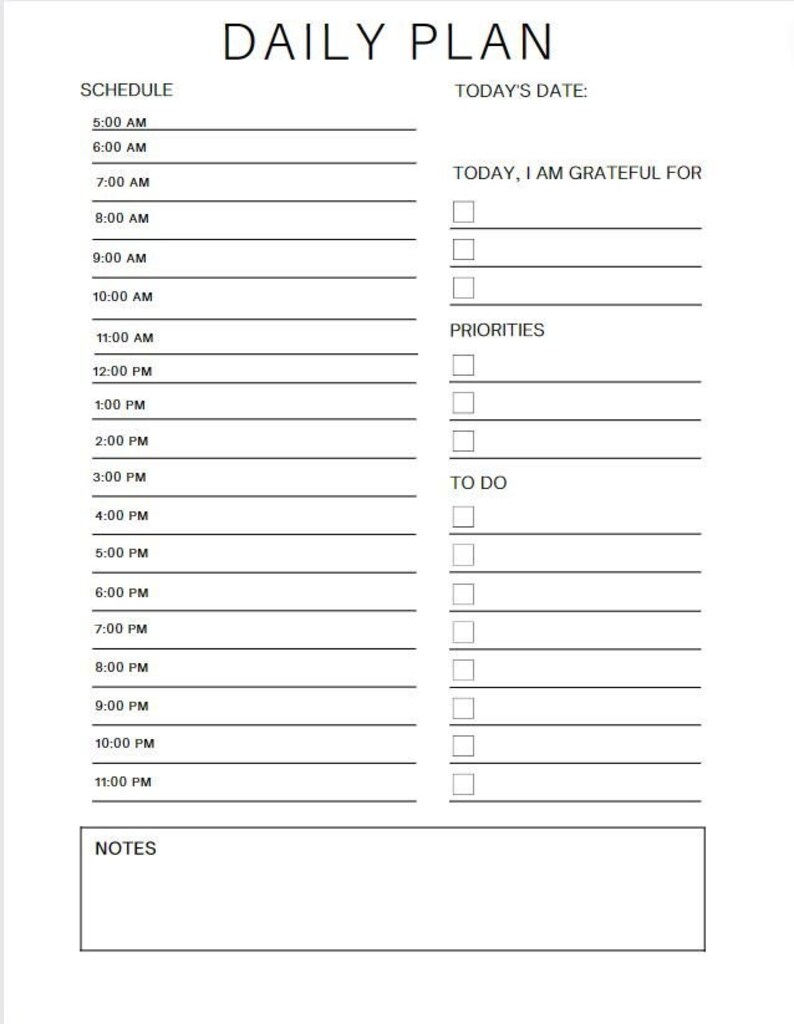 24 Hour Daily Planner Printable Daily to Do List for Work / Etsy
