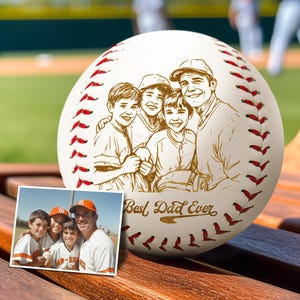 Personalized Father&#39;s Day Gift - Engraved Baseball with Photo, Custom Baseball Keepsake, Best Dad Ever, Personalized Photo engraved Baseball