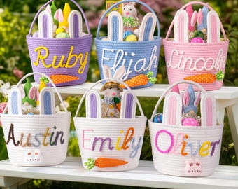 Crochet Personalized Easter Basket 2026 with Name - Custom Easter Egg Hunt Gift for Kids, Baby's First Keepsake & Spring Decor Basket