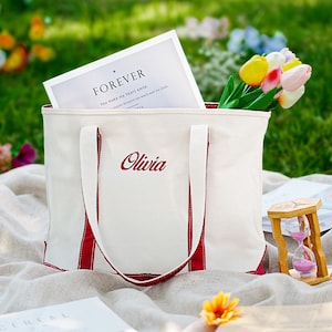 Embroidered Personalized Tote Bag - Bridesmaid Gift, Travel Bag, Beach Bag, Gift for Her, Custom Canvas Tote with Name, Bachelorette Tote