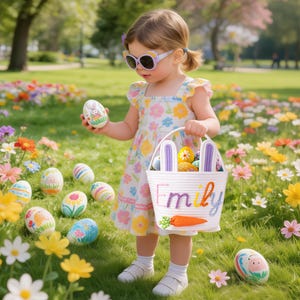 Crochet Personalized Easter Basket 2026 with Name - Custom Easter Egg Hunt Gift for Kids, Baby's First Keepsake & Spring Decor Basket image 16