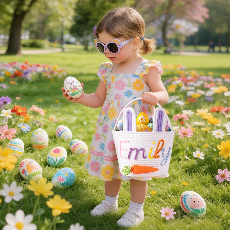 Crochet Personalized Easter Basket 2026 with Name - Custom Easter Egg Hunt Gift for Kids, Baby's First Keepsake & Spring Decor Basket image 16