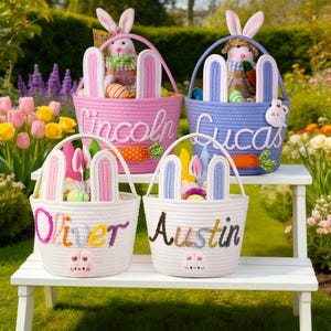 Crochet Personalized Easter Basket 2026 with Name - Custom Easter Egg Hunt Gift for Kids, Baby's First Keepsake & Spring Decor Basket image 7