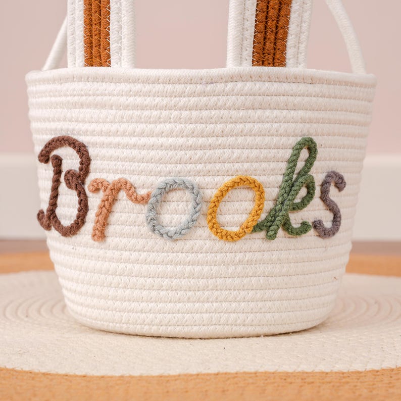 Crochet Personalized Easter Basket 2026 with Name - Custom Easter Egg Hunt Gift for Kids, Baby's First Keepsake & Spring Decor Basket image 11