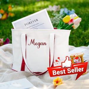 Bride Gift Embroidered Tote Bag, Custom Name Bag, Personalized Canvas Bag for Bridesmaid, Teacher, Wedding, Birthday, Travel, Gift for Her