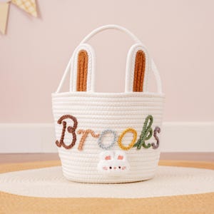 Crochet Personalized Easter Basket 2026 with Name - Custom Easter Egg Hunt Gift for Kids, Baby's First Keepsake & Spring Decor Basket image 12