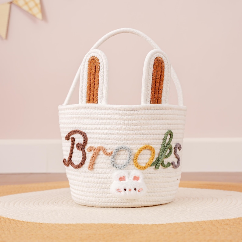 Crochet Personalized Easter Basket 2026 with Name - Custom Easter Egg Hunt Gift for Kids, Baby's First Keepsake & Spring Decor Basket image 12