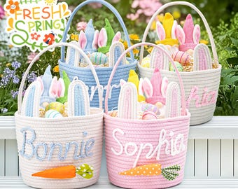 Personalized Crochet Easter Basket with Name - Custom Name Easter Basket 2026 , Easter Bunny Bucket & Baby’s First Keepsake