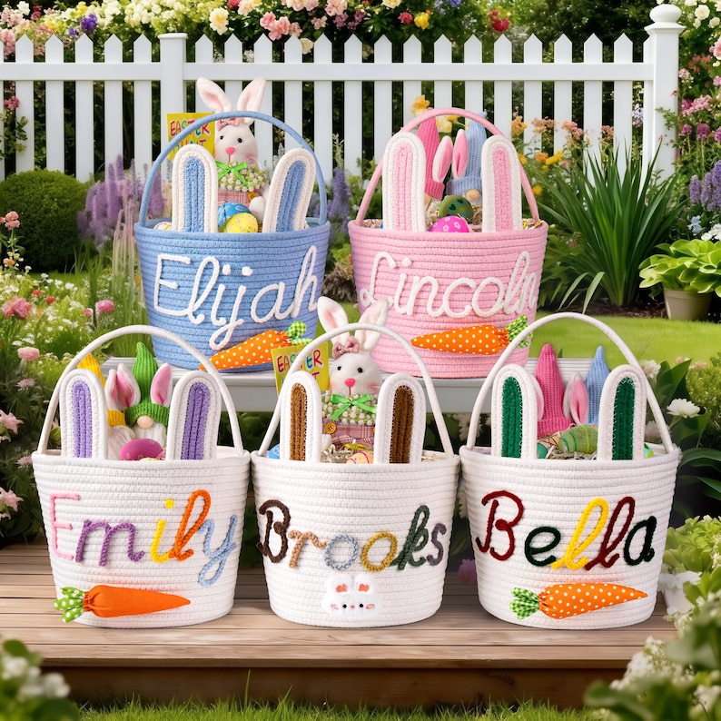 Crochet Personalized Easter Basket 2026 with Name - Custom Easter Egg Hunt Gift for Kids, Baby's First Keepsake & Spring Decor Basket image 6