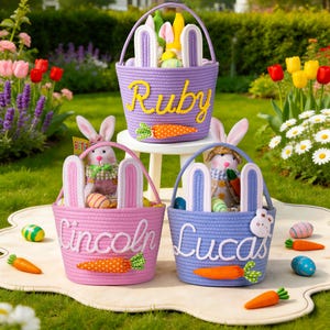 Crochet Personalized Easter Basket 2026 with Name - Custom Easter Egg Hunt Gift for Kids, Baby's First Keepsake & Spring Decor Basket image 8