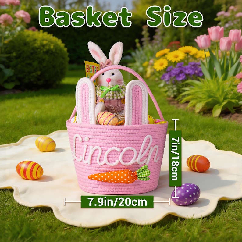Crochet Personalized Easter Basket 2026 with Name - Custom Easter Egg Hunt Gift for Kids, Baby's First Keepsake & Spring Decor Basket image 4