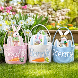 Personalisierter Osterhasenkorb mit Kindernamen, benutzerdefinierter Name Babykorb, Ostereimer, Ostereisuche, Babys erstes Ostern