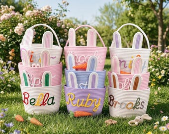 Personalized Easter Bunny Basket With Kids Name ,Custom Name Baby Basket,Easter bucket,  Easter Egg Hunt Basket,Baby's First Easter