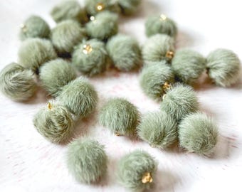 Green Pom Pom Charm Faux Fur Puff Keychain Accessory for DIY Purse Chain Poof Charm Girl Craft Supply for Keychain Charm Jewelry Kit Supply