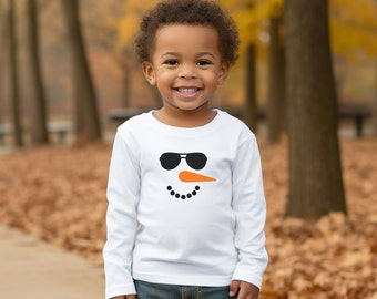 Tee-shirt bonhomme de neige pour tout-petits, tee-shirt visage bonhomme de neige, chemise d’hiver pour tout-petits, chemise pour tout-petits à manches longues, chemise pour garçon du jour de neige, cadeau pour tout-petit, visage de bonhomme de neige