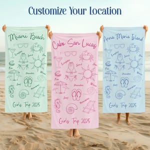 Personalized Girls Trip Beach Towel Best Friend Gift Keepsake Custom Pool Towel Sister Weekend Reunion Beach Gift Bachelorette Party Favor