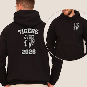 Custom High School Mascot Sweatshirt Team Spirit Apparel Personalized Tiger Hoodie for Daughter Senior Year Gift Idea for Son Fall Pullover