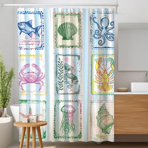 Coastal Seaside Shower Curtain for Beach House Bathroom Decor New Home Beach Aesthetic Vacation Home Accessory Rental House Coastal Curtain