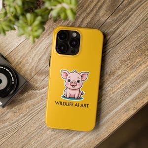 Funda para teléfono resistente con diseño único de cerdo bonito, regalo para amantes de la vida silvestre, funda duradera para teléfono, funda amarilla, accesorio para amantes de los animales, regalo tecnológico divertido