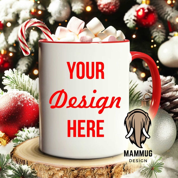 Red Black Handle Cup Mock up Mug Mockup Christmas Pod Mockup Styled Stock Photo Winter Mug Holiday Mug PNG JPG Digital Download 11 and 15 Oz