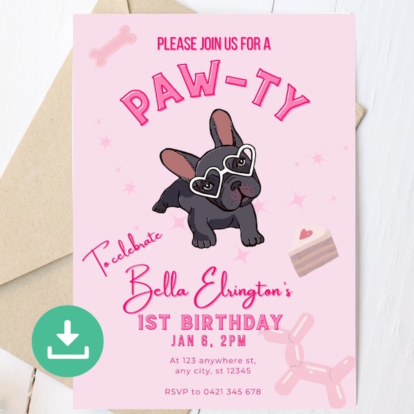 Dog Birthday Invitation dog french bulldog birthday french bulldog Birthday Invite dog Invitation Editable Invitation INSTANT DOWNLOAD canva